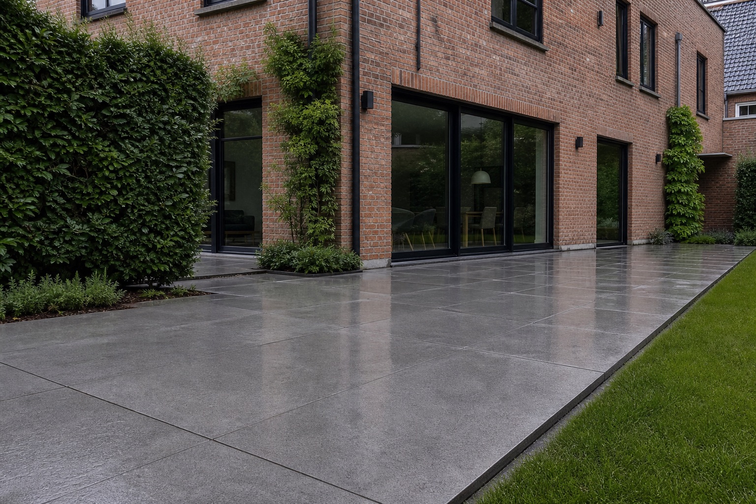 Afgewerkt terras met grijze buitentegels